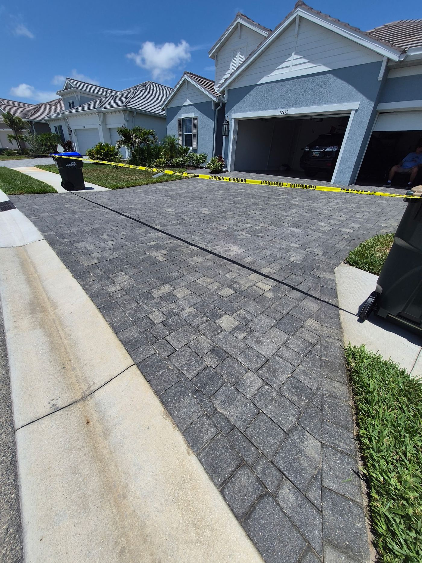 Wide view of sealed paver driveway in Wellen Park FL