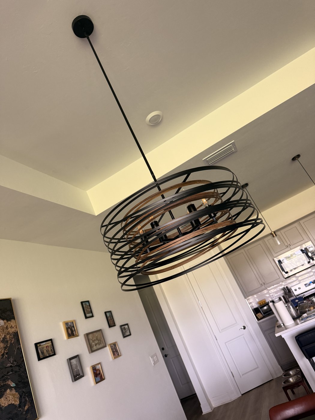 Statement drum chandelier light fixture installed in Sarasota FL home