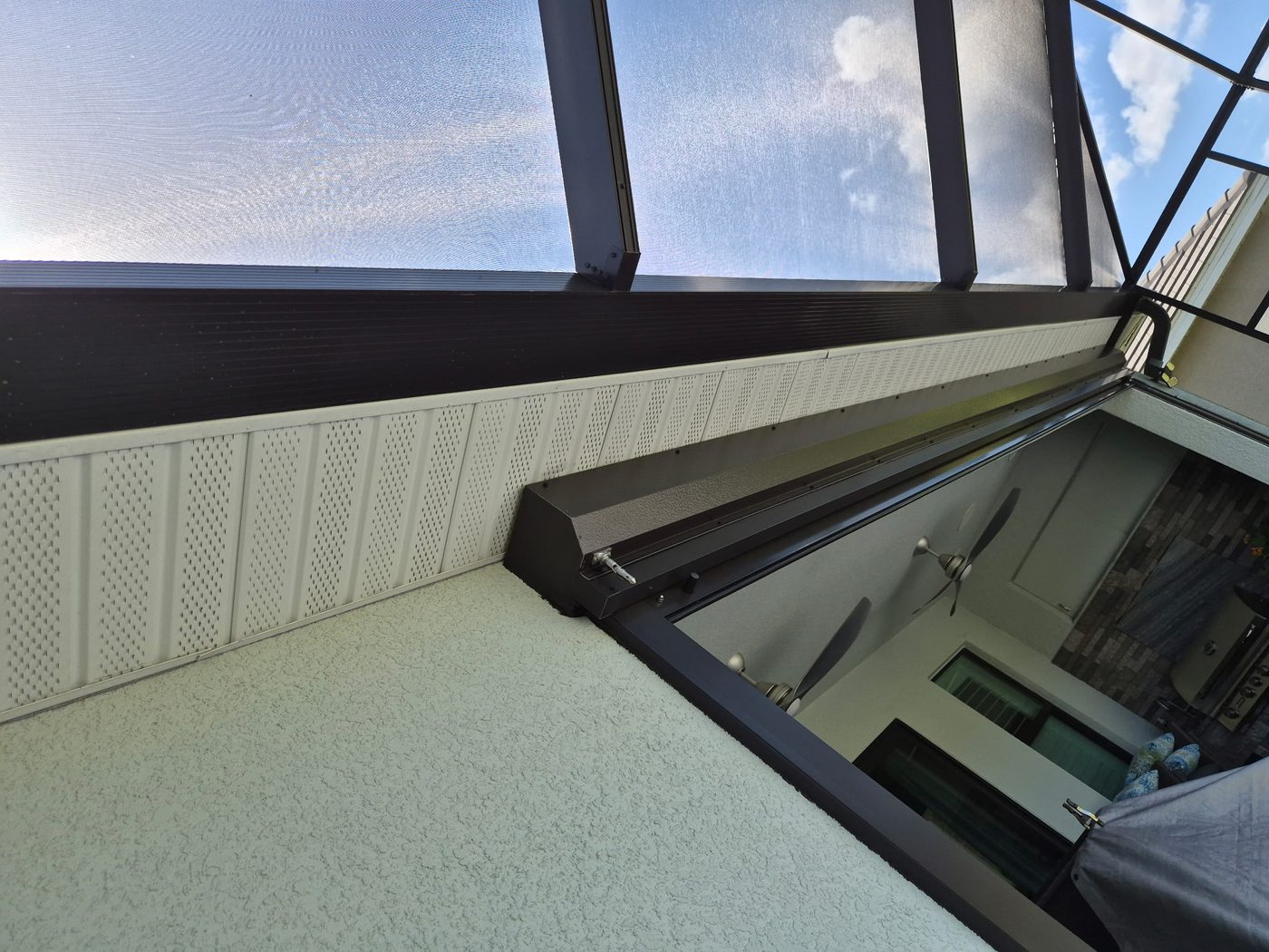 Pool cage soffit and screen enclosure detail in Sarasota FL